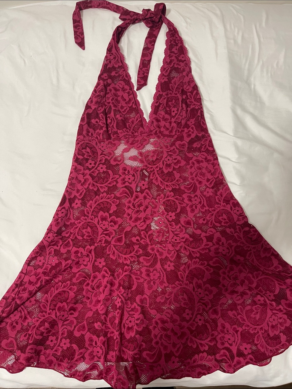 Urban Outfitters Fuchsia Lace Halter Mini Dress